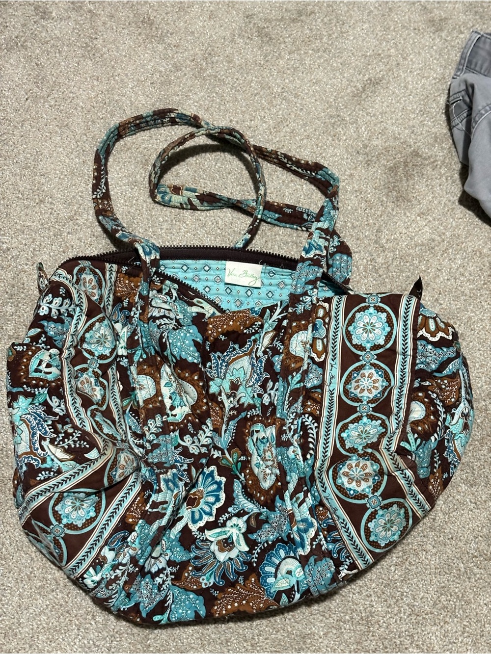 Vera Bradley Vintage Quilted Floral Tote Bag in Teal and Brown